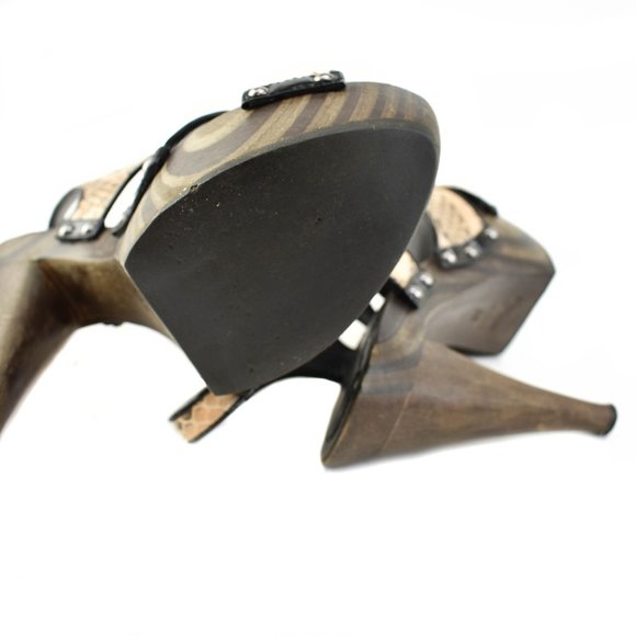 DIOR: Beige, Leather "Snakeskin" Platform Heels - Picture 9 of 10